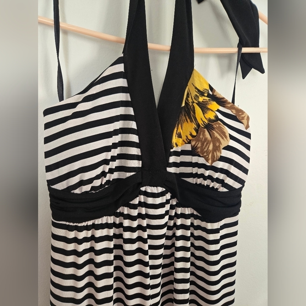 Carole Little Womens Size 8 Black And White Floral Sundress Halter Maxi Dress - Picture 4 of 7
